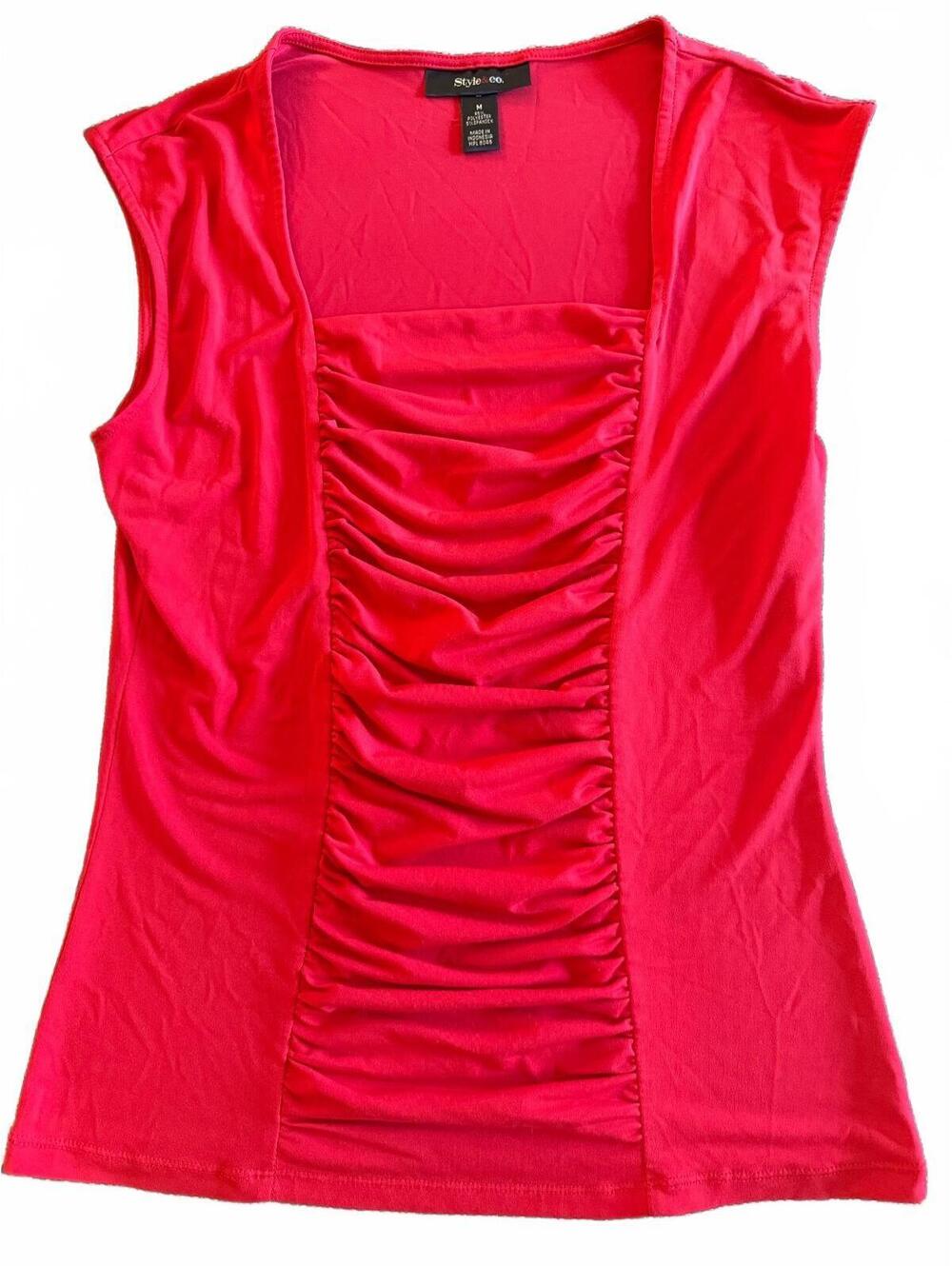 Style & Co. Women's Sleeveless Ruched Front Top Medium Red